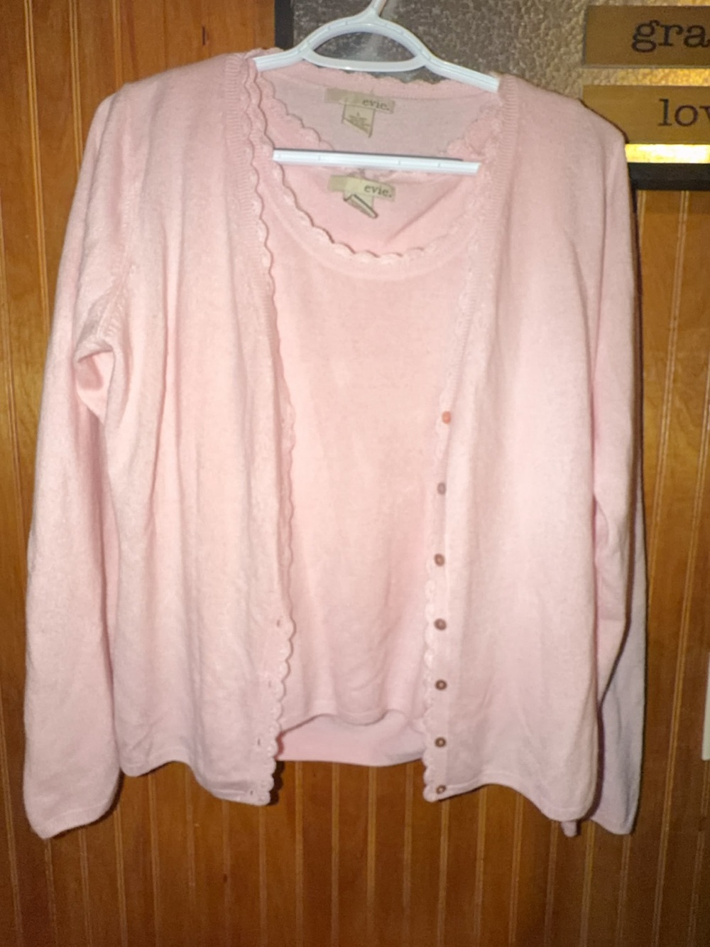 EVIE Pink Scallop-Edge Button Cardigan with Matching Shell